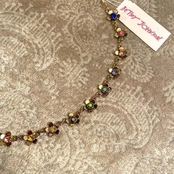Brand New Betsey Johnson Colorful Flower Necklace & Drop Earring Set Gold Tone - Picture 3 of 11